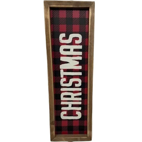 Christmas Buffalo Checked 15 inch Sign Red Black Free Stand or Hang Rustic 2 - Picture 4 of 5